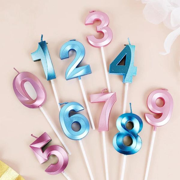 Bougies numériques d'anniversaire, fournitures de fête, bougies d'opéra, décoration de gâteau, bleu, rose, créatives