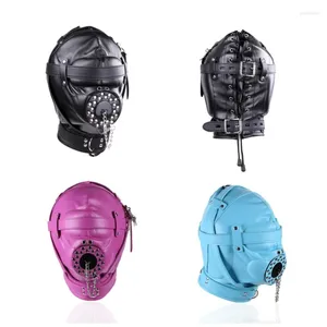 Fournions de fête Black Fetish Cosplay Leather Pu Full Face Mask Hood Punk Style Patent For Woman Man Halloween Mystérieux