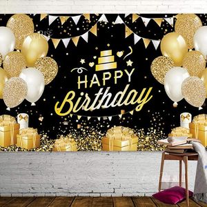 Fournitures de fête, décoration d'anniversaire à paillettes noires et dorées, arrière-plan personnalisé pour Studio Po, décor joyeux avec nom, arrière-plan DIY