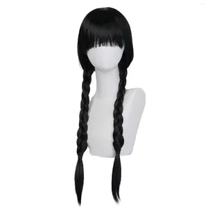 Fournions de fête Black Long Straight Traids Wig Halloween Cosplay Costume Twisted for Kids Girl