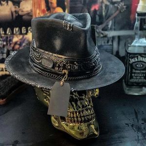 Suministros de fiesta, gorra de vaquero Punk negra, cosechadora de dolor cónica para adultos, sombrero de calavera cónica, accesorios para Halloween y Carnaval