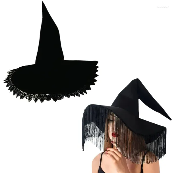 Chapeau de sorcière noir pour femmes, fournitures de fête, pour Halloween, à large bord, Costume de carnaval, coiffure féminine pour boîte de nuit