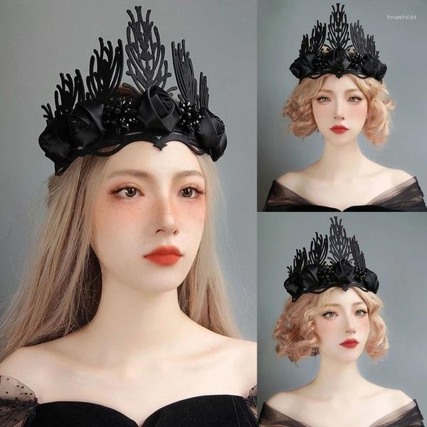 Suministros de fiesta, diadema de bruja negra, flores de la muerte del diablo, tocado de corona, Tiara, tocado, accesorios de bola de Halloween para mujer