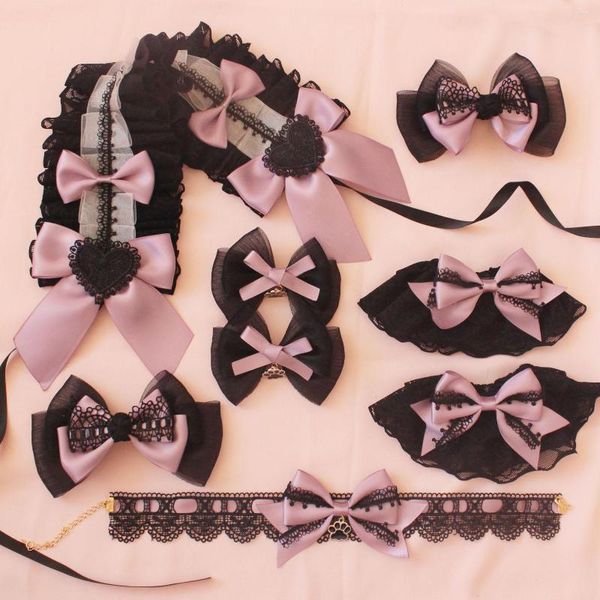 Suministros para fiestas BlackBerry Cake Lolita Negro Púrpura Accesorios para el cabello Estilo de niña dulce Lazo de encaje Gótico oscuro