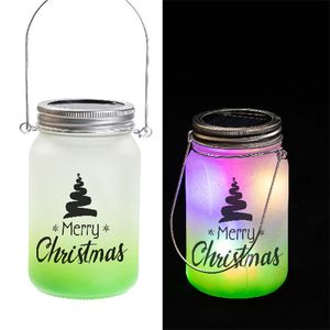 Suministros para fiestas Sublimación en blanco Vidrio degradado Taza de masón Patio Jardín Patio LED Linterna Taza Halloween Navidad Solar Mason Jar Luces