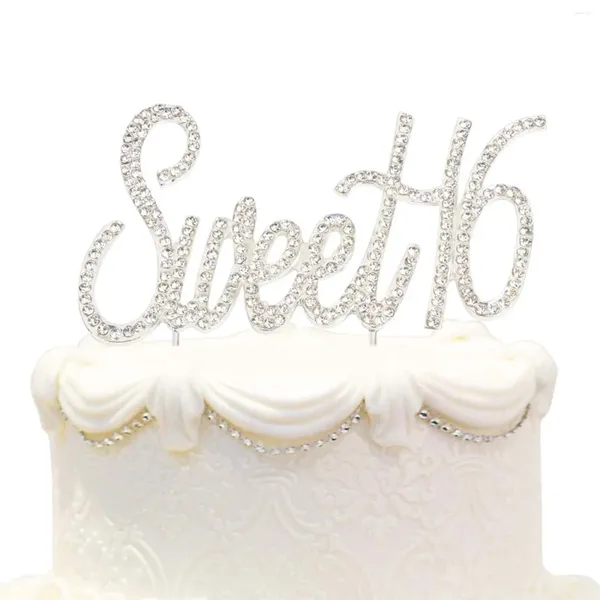 Fourniture de fête Bling Crystal Sweet 16 Birthday Cake Topper KeepSake 16e décorations Silver Brick Decoration pour