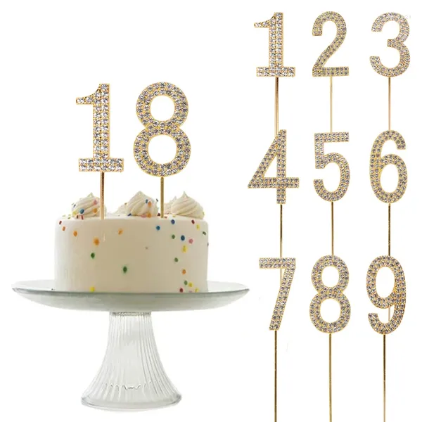 Fournitures de fête bling en alliage en alliage en alliage en alliage 0-9 gâteau d'anniversaire topper baby shower joyeux anniversaire de mariage décoration