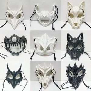 Party Supplies Bone Mask Halloween Scary Masks Long Tands Demon Samurai White Cosplay Masquerade Carnival Props