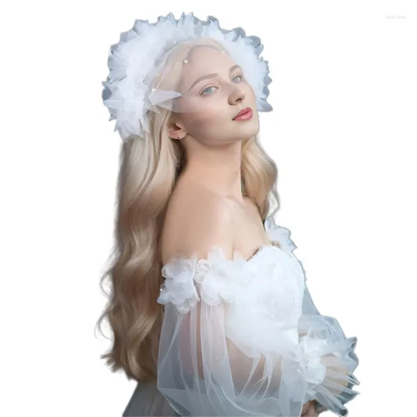 Fourniture de fête Bridal Veil Hair Hoop 3D Fleur pour la tête de célibataire couvrant l'écharpe