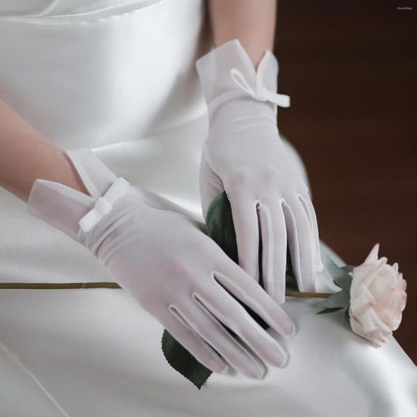 Fournitures de fête mariée gants de mariage filles court mariage plein doigts poignet fantaisie habiller mitaines pour Cosplay bal