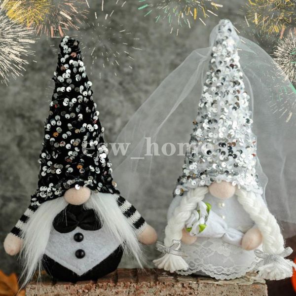 Fournitures de fête mariée marié robe de mariée gnome décoration brillant en peluche présent Couple nain poupée elfe ornement scandinave