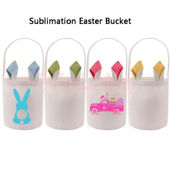 Fournitures de fête lapin panier de pâques bricolage Sublimation jouet sac de rangement de bonbons avec poignée Polyester lapin oreille cadeau sacs G0508