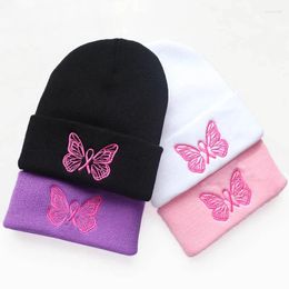 Bonnet brodé papillon en laine pour hommes et femmes, fournitures de fête, bonnet d'hiver solide, bonnet tricoté, Skullcap Hip Hop, automne