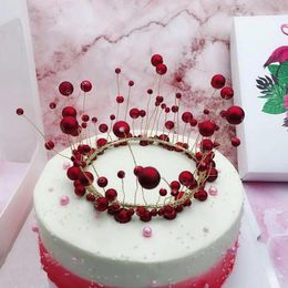 Bannière de décoration de gâteau, fournitures de fête, pour bricolage, emballage de Cupcake, tasse de cuisson, Table de Bar, couronne de perles artificielles rouge/blanc Wh