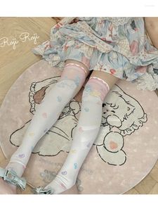 Fournitures de fête chaussettes Lolita bonbons pour femmes printemps été automne Tube velours imprimé genou japonais doux