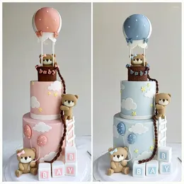 Party Supplies Cartoon Cake Topper Pink Blue Bear Baby Doll Boy meisje gelukkig