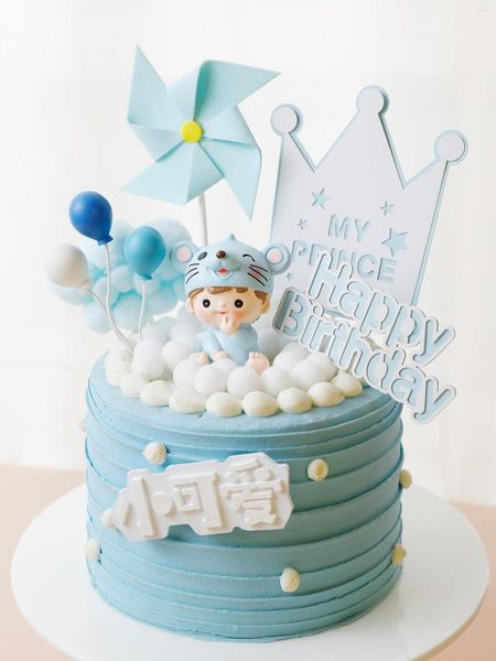 Fournitures de fête Dessin animé Mignon Souris Zodiac Gâteau Pour La Journée Des Enfants Garçon Anniversaire Jouet Décor Coloré Résine Ballon Pinwheel Cupcake Cuisson