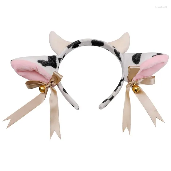 Serre-tête oreilles de vache en peluche, fournitures de fête, avec cloches, nœud de ruban, cerceau pour cheveux, Anime Lolita, couvre-chef de Cosplay Animal Kawaii