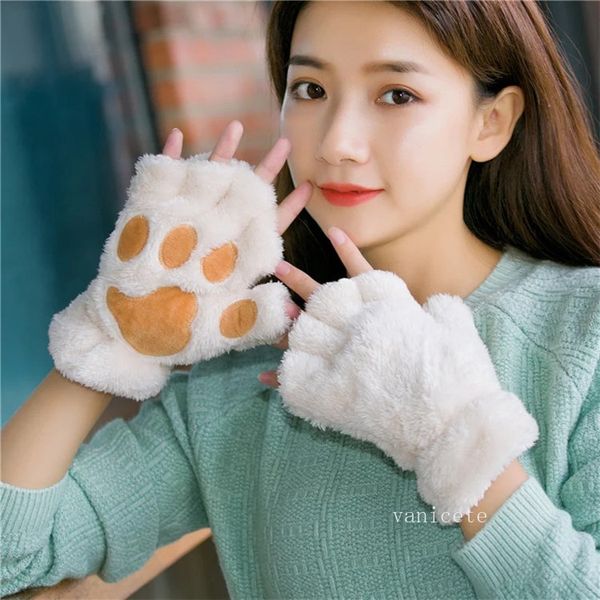 Suministros para fiestas, guantes con pata de gato para mujer, lindos en invierno, guantes de felpa con dedos abiertos para estudiantes, guantes gruesos con pata de oso LT110