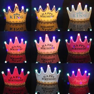 Suministros para fiestas Niños Led Corona Sombrero Navidad Cosplay Rey Princesa Feliz cumpleaños Gorra Luminoso Leds Colorido Brillante Sombrero LK152