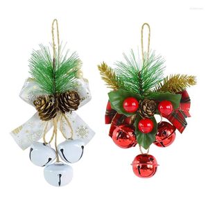 Fournitures de fête Cloches de Noël Arc Pinecone Berry Pendentif Arbre de Noël Ornements suspendus Cloche en métal pour la décoration de l'année de la maison Cadeau