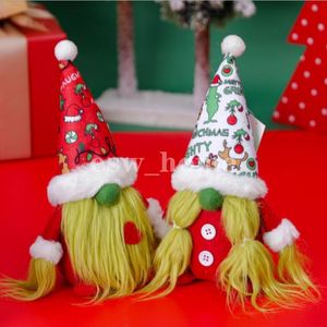 Articles de fête poupée de noël sans visage cheveux verts gnome en peluche Grinch jouet pour la décoration de la maison décoration de table de noël