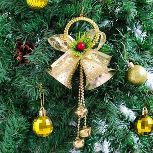 Fournitures de fête Noël Jingle Bell Avec Bowknot Arbre De Noël Ornement Porte Suspendu Pendentif Décorations Navidad Noel Année 2023 Cadeau