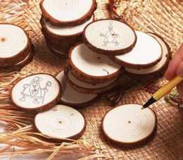 Fournitures de fête ornements de Noël en bois DIY Petits disques en bois cercles peignant des tranches de pin rond w trou n jutes sn24759392542