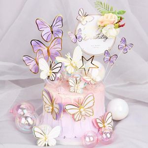 Supplies de f￪te color￩e ￠ paillettes papillon g￢teau topper joyeux anniversaire d￩coration de baby shower cadeaux de dessert d￩cor de mariage