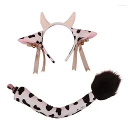 Fournions de fête Cosplay Furry Headress Tail Set Animal Cow Orees Band Long Fur Hair Hair Prop