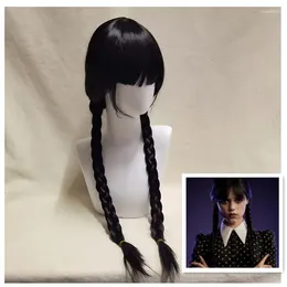 Fournitures de fête Cosplay MovieTV mercredi Addams femmes Costumes accessoires perruque avec frange lycée Halloween habiller