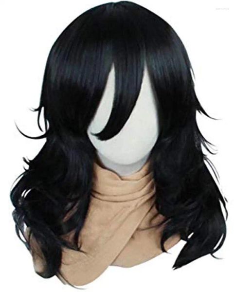 Party Supplies Cosplay Wig Long Wavy Bangs Synthetic Hair Black Wigs for Women Men Dress Up Cartoon Anime