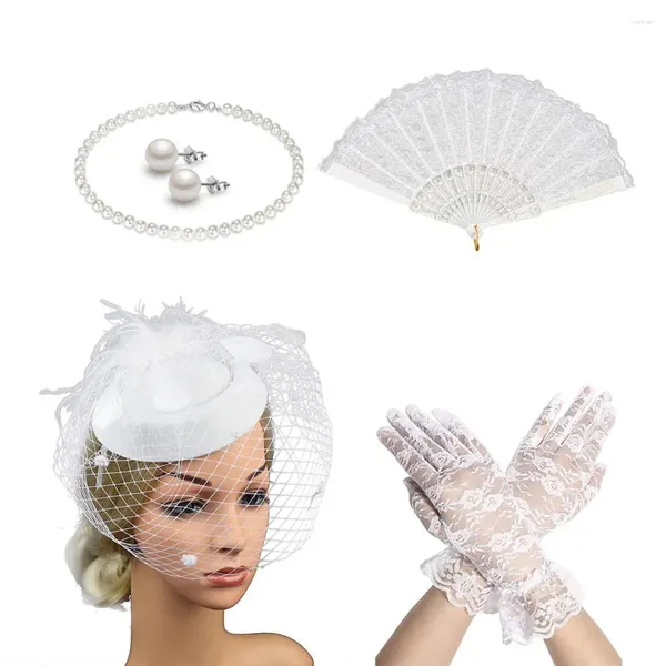 Suministros para fiestas, disfraz, conjunto de accesorios para novia, sombrero tocado de moda, aleta de los años 20 para mujer