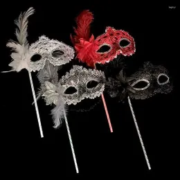 Feestartikelen Kostuum Masker Veer Bloemen Vrouwen Maskerade Halloween Mardi Gras Cosplay Masque Handheld Half Oogmasker