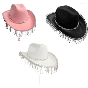 Chapeau de cow-girl avec pompon scintillant pour enterrement de vie de jeune fille, fournitures de fête, strass Ultra-clignotants occidentaux