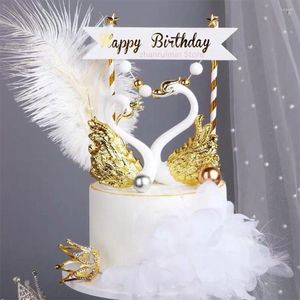 Feestbenodigdheden kroon swan cake topper decoratie verjaardag jubileum ornament figuur papieren gewicht bureau woningdecor