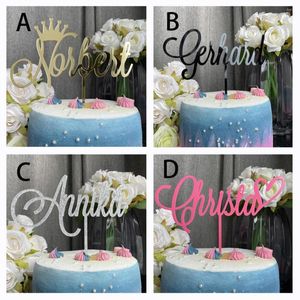 Suministros para fiestas personalizado acrílico novia ducha pastel Topper único corazón estrella corona cumpleaños madera personalizada boda