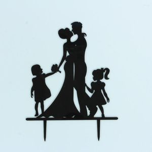 Fournitures de fête personnalisé acrylique famille heureuse Silhouette avec 2 enfants mariage gâteau Topper mariée et marié décoration
