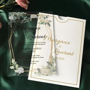 Fournitures de fête Invitations d'anniversaire de mariage en acrylique personnalisé feuilles vertes florales blanches inviter la décoration 10pcs