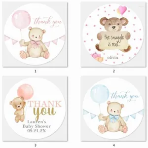 Feestartikelen Aangepaste Baby Douche Stickers Geboren Jongen Meisje Verjaardag Doop Label Gepersonaliseerde Naam Datum Schattige Beer Decor