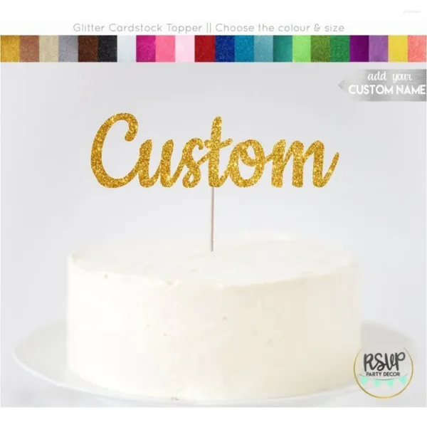 Suministros de fiesta de pastel personalizado nombre topper brillo personalizado t personalizado t