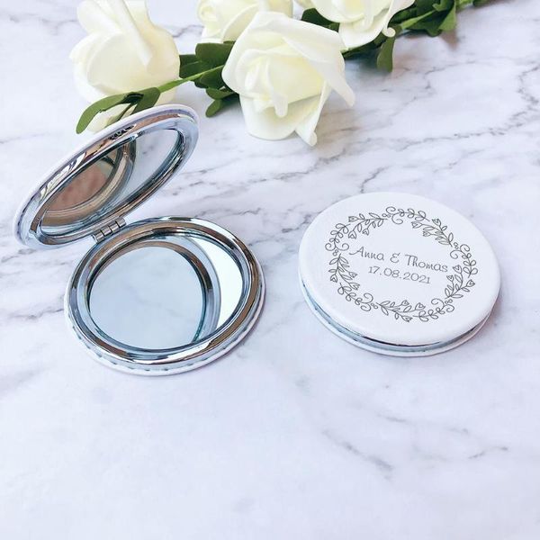 Miroir de maquillage en cuir blanc gravé personnalisé, fournitures de fête, petit Compact pour sac à main, cadeau de mariage