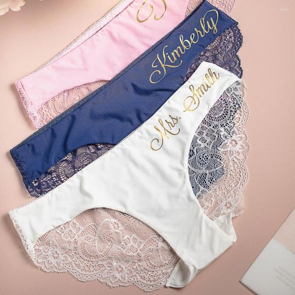 Fournitures de fête, cadeaux personnalisés pour sa mariée, culottes personnalisées en dentelle pour femmes, sous-vêtements de mariage, cadeau d'enterrement de vie de jeune fille