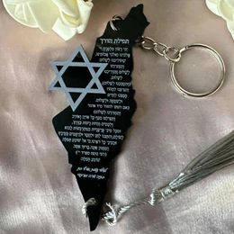 Feestbenodigdheden aangepaste Hebreeuwse gebedskaart zwarte acryl hanger hamsa in de auto gepersonaliseerde sleutelring gunst decoratie 10 stks