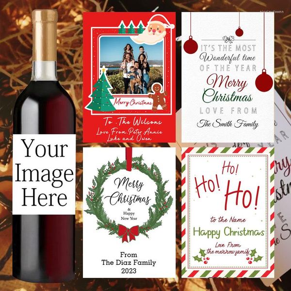 Suministros para fiestas personalizado Feliz Navidad botella de vino etiqueta envuelve pegatinas DIY vacaciones sellado año Navidad