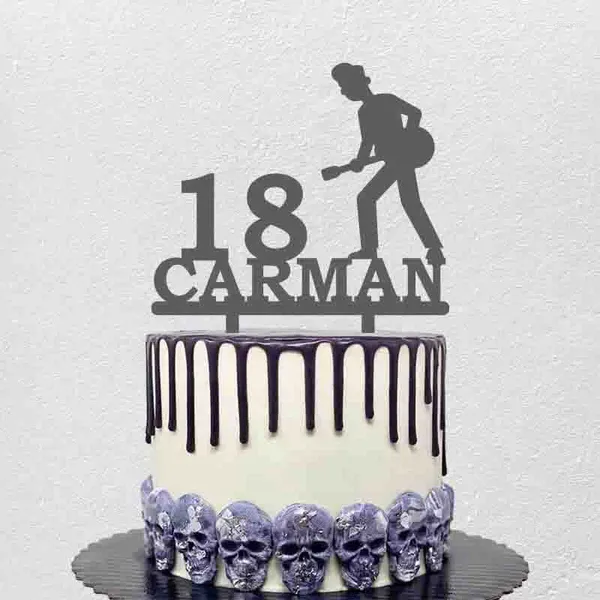 Party Supplies Nom Custom Age Man Jouant Guitar Silhouette Cake Topper Pour les fans Decoration de la musique d'anniversaire des fans