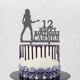 Décoration de gâteau de guitare personnalisée avec nom et âge, fournitures de fête, décoration d'anniversaire pour fille jouant du guitariste