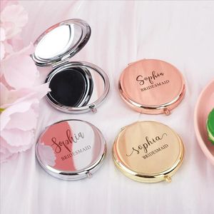 Feestartikelen Aangepaste Rose Gold Compact Fold Pocket Mirror Gepersonaliseerde Bruiloft Bruidsmeisje Cadeau Gegraveerde Make-up Voor Vriend