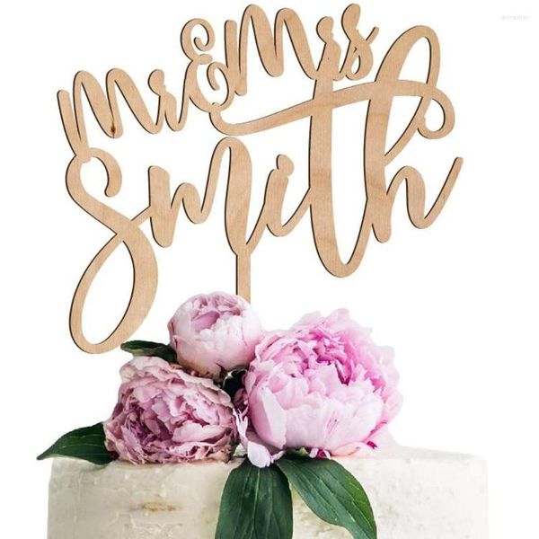 Suministros para fiestas de madera rústica personalizada Mr Mrs Wedding Cake Topper nombres personalizados decoración de nombre