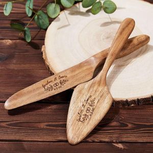 Suministros para fiestas, juego de servidor de pastel de madera único personalizado para boda nupcial, corte de cuchillo rústico personalizado con nombre, decoración de cumpleaños